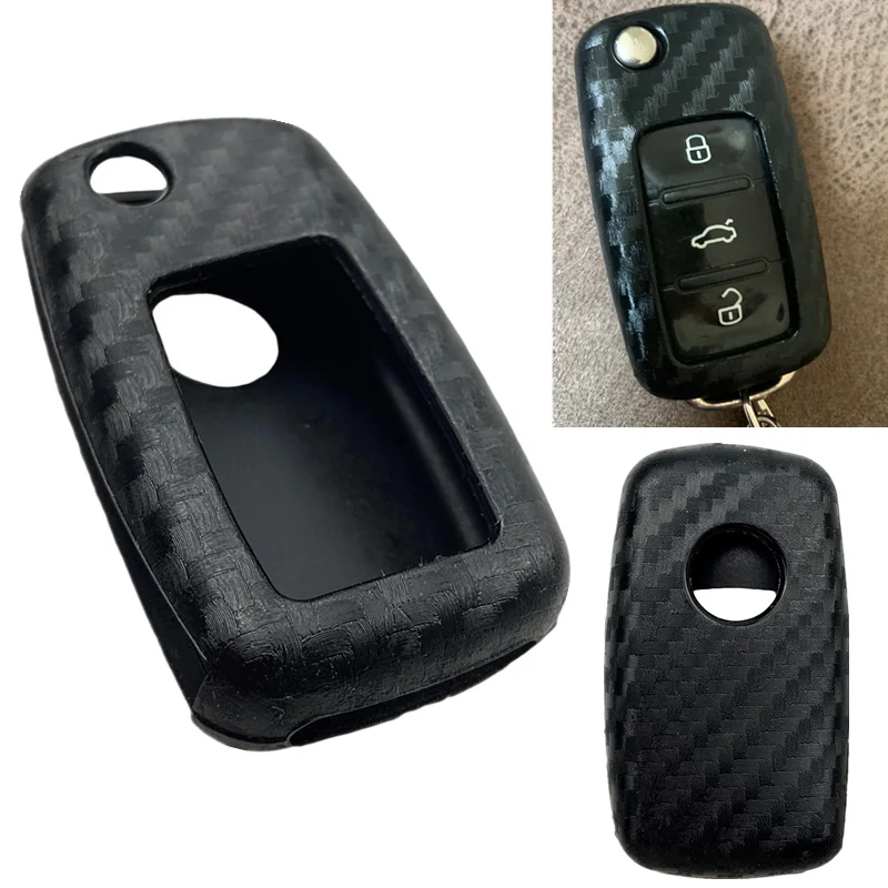 Силиконовый чехол для автомобильного ключа из углеродного волокна Volkswagen VW Polo Jetta