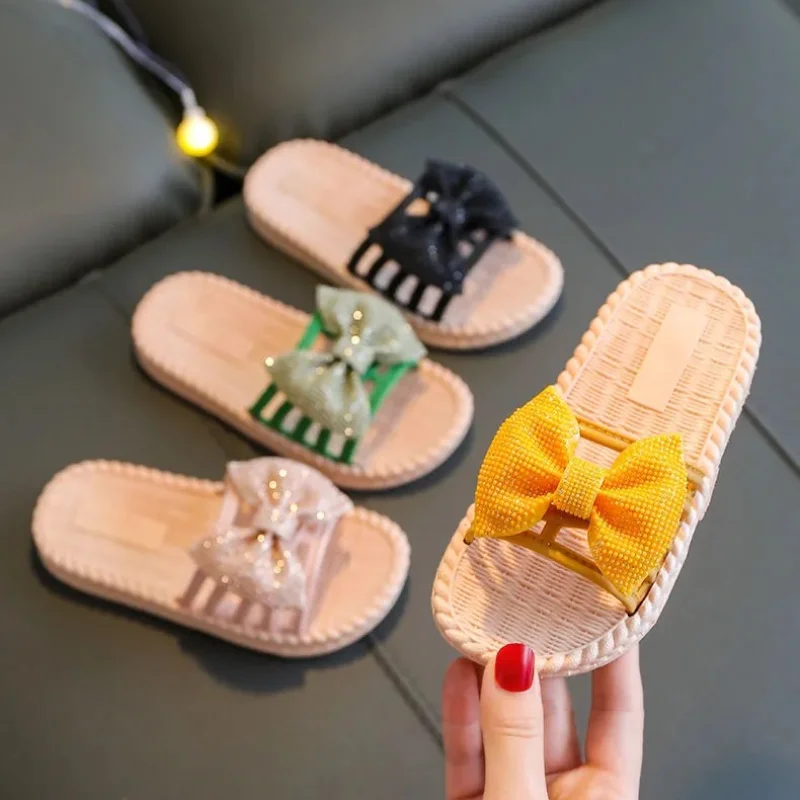 

Slippers For Children Girls Shoes 2021 New Summer Home Indoor Room Kids Sandals Bow Toddlers Beach Shoes For 10 Years Old A036