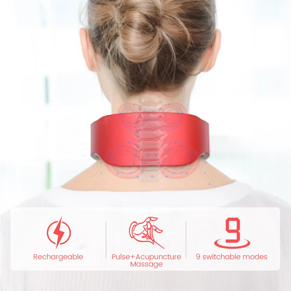 

Rechargeable Neck Massager Cordless with Heat Smart Portable Electric Neck Massager 9 Modes Health Care Pain Relief Massage