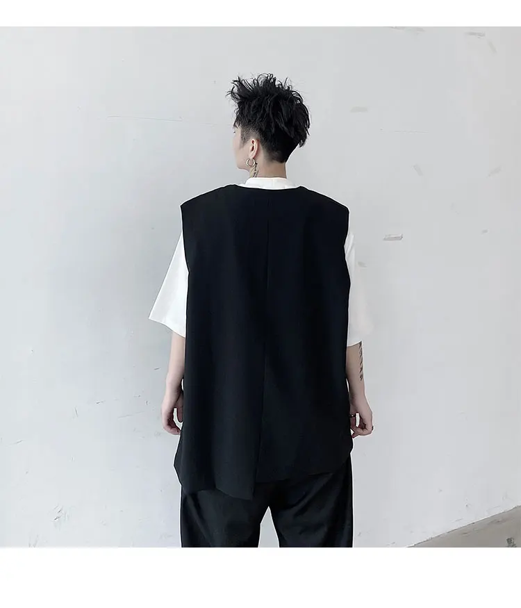 

2021 New Men Asymmetry Sleeveless Vest Coat Male Japan Streetwear Fashion Solid Color Jacket Vest Outerwear Solid color