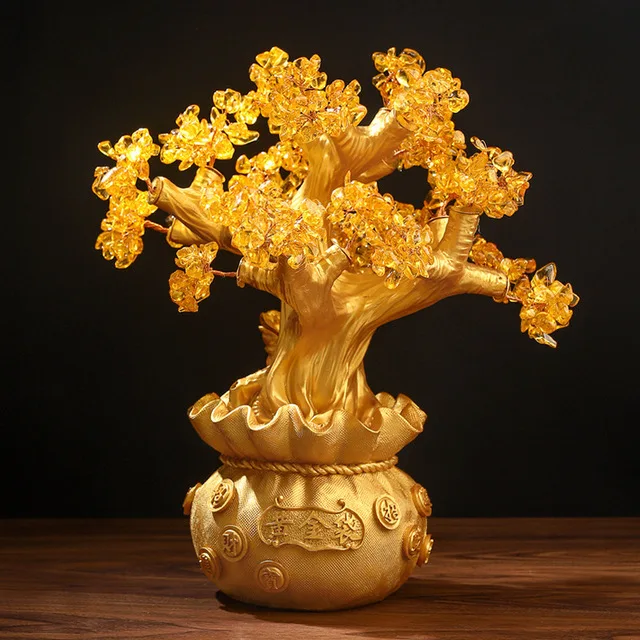

Creative Resin Handicraft Crystal Money Tree Ornaments Home Living Room Porch Office Desk Furnishings Fengshui Golden Tree