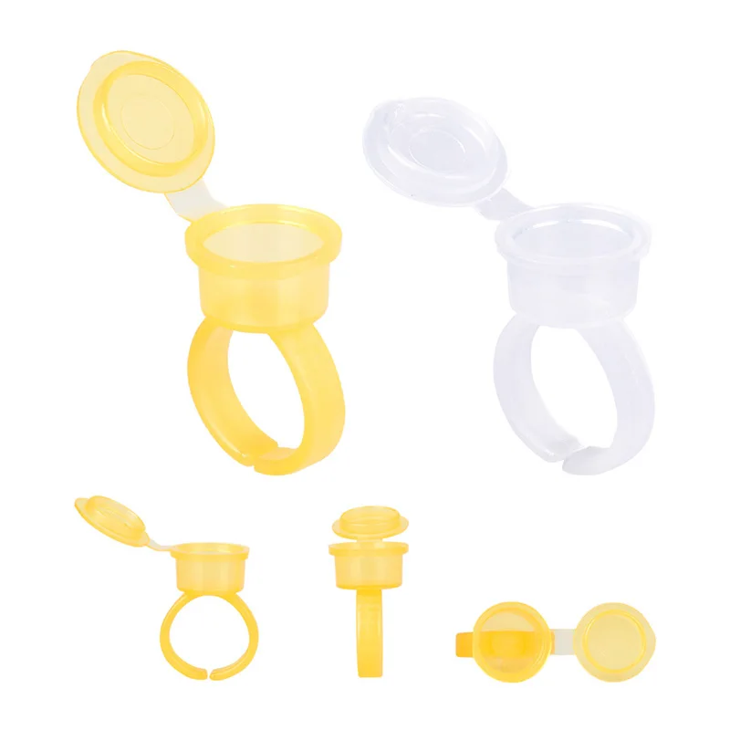 

100pcs Tattoo Pigment Ink Ring Cups Eyelash Extend Glue Holder Container With Lid Cover Cap Permanent Makeup Microblading Tool