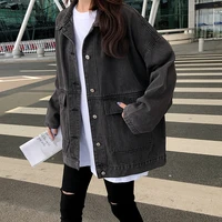 2 colors womens casual jean coats 2021 autumn women loose denim jacket long sleeve loose female girls outwear oversize 78228