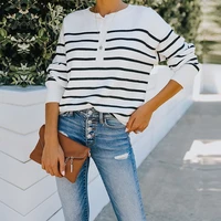 sweaters women 2021 fashion stripe loose casual buttons knitting pullover vintage long sleeve female pullover tops