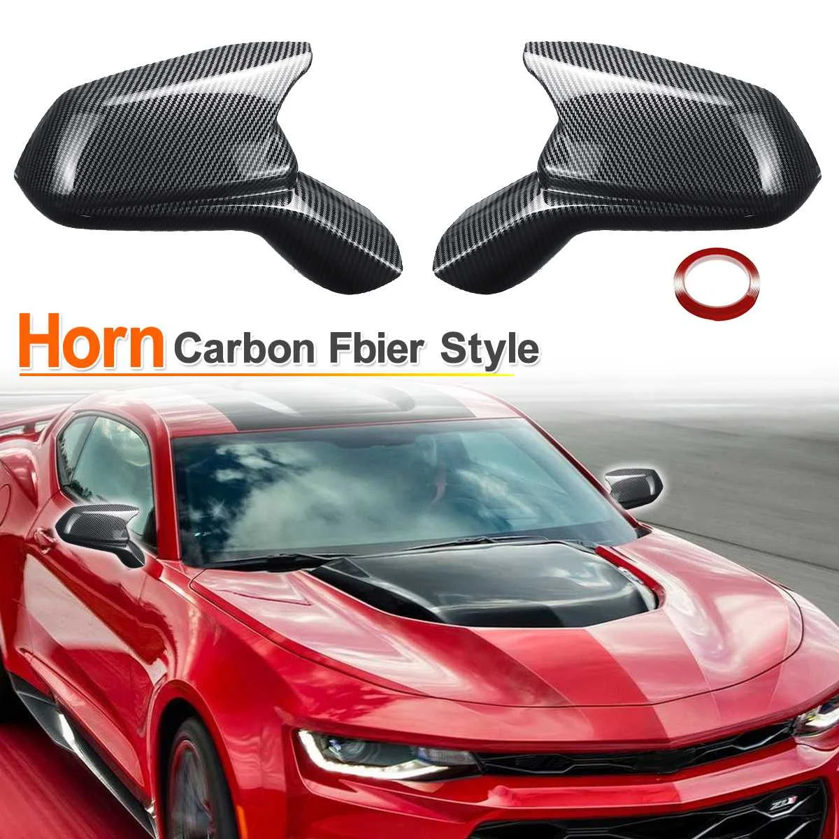 1pair glossy black horn style rearview side mirror cover caps for chevy camaro ss rs zl1 lt 2016 2021 free global shipping