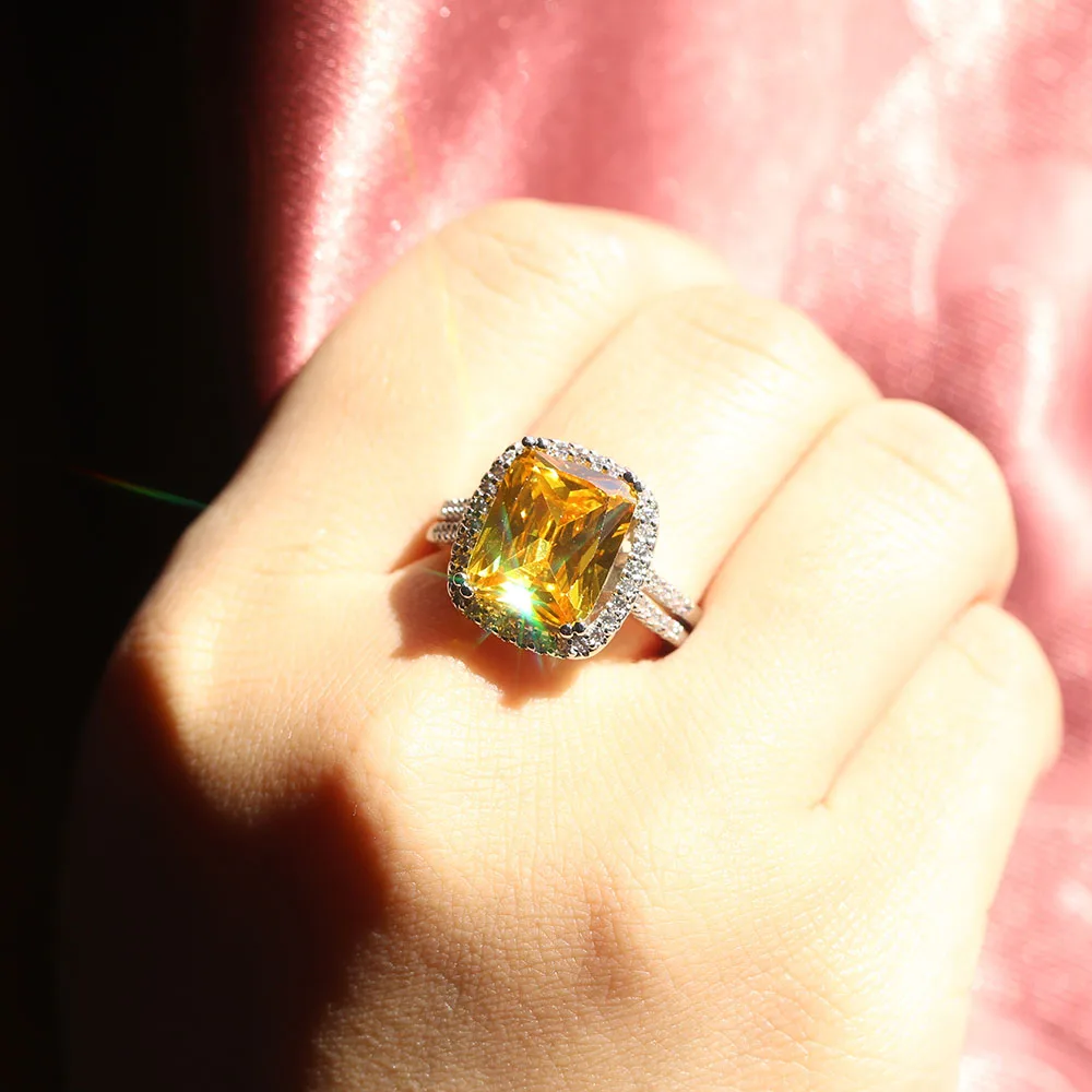 

Luxury Large Zircon Female Rings Suspended Mosaic Base Charm Women Jewelry Wedding Party Engagement Rings Anniversary Gift