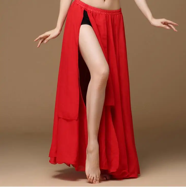 Женский шифоновый костюм для танца живота, длинная юбка красного цвета, 720 градусов