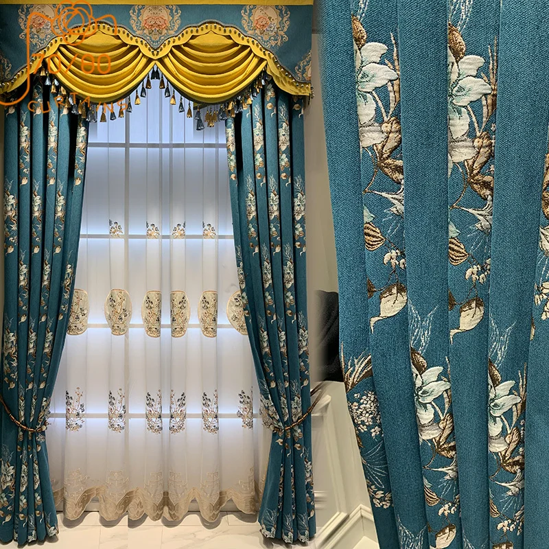 

European-style Luxury Chenille Jacquard Thickened Blackout Curtains for Living Room and Bedroom Custom-made Screens