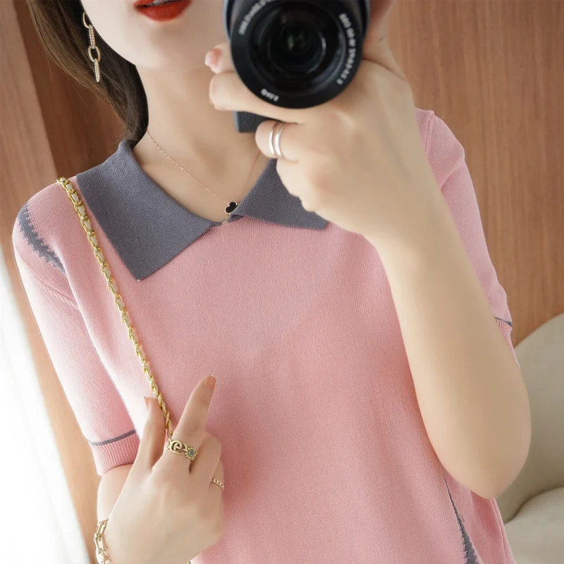 

Women's summer new style cotton and linen short-sleeved loose knitted T-shirt all-match straight pullover pure cotton half sleev