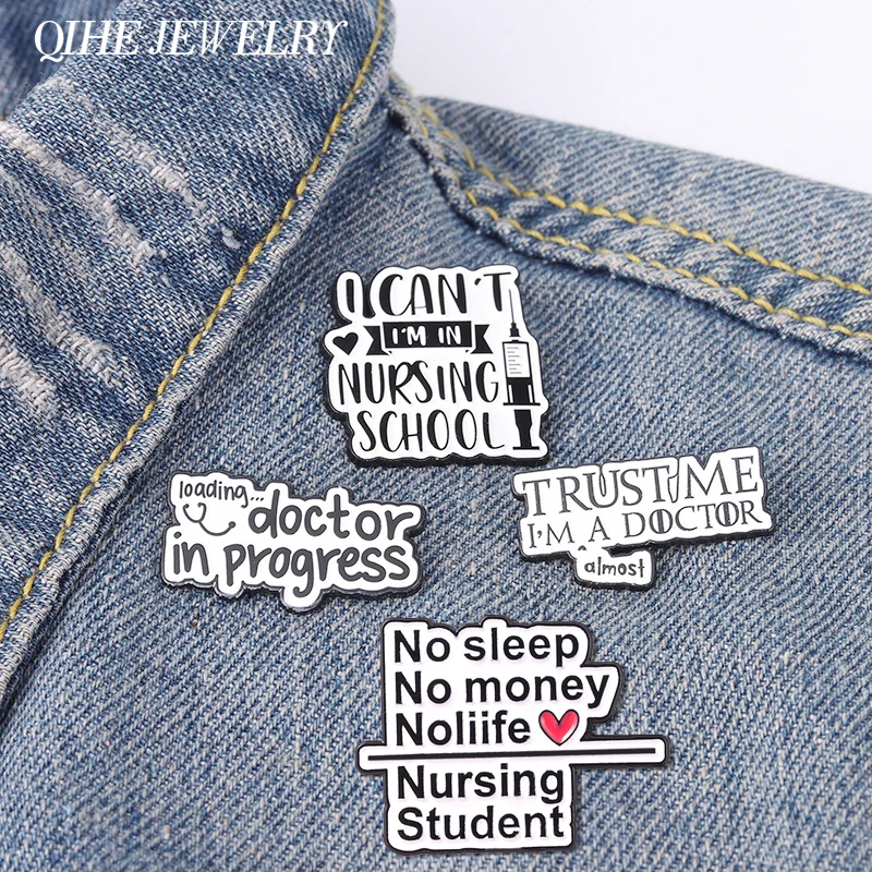 

Funny Quote Enamel Pins Doctor In Progress Metal Brooches Nurse Badges Funny Graduation Gift Idea for Doctor Future Doctor