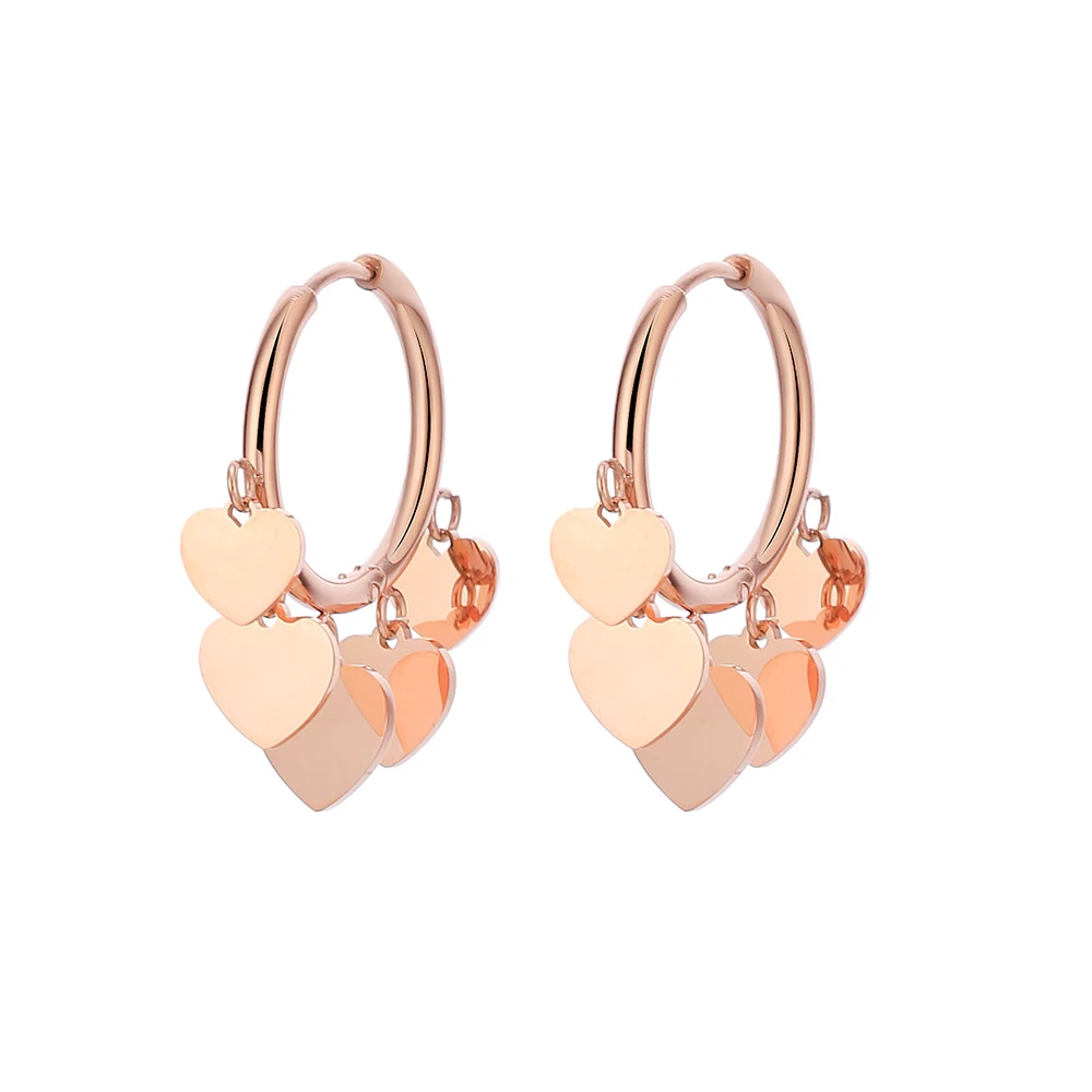 

Small Hoop Earrings for Women Rose Gold Cute Tassel Hearts Korean Earrings Stainless Steel Jewelry Accessories Female 2020 Gift