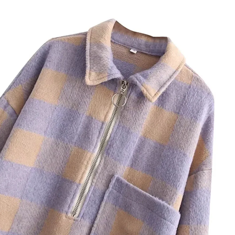 BBWM 2021 Осенняя женская фиолетовая клетчатая элегантная винтажная модная