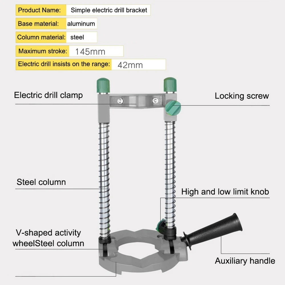 

Precision Drill Guide Pipe Drill Holder Stand Drilling Guide with Adjustable Angle and Removeable Handle DIY Frame Tool