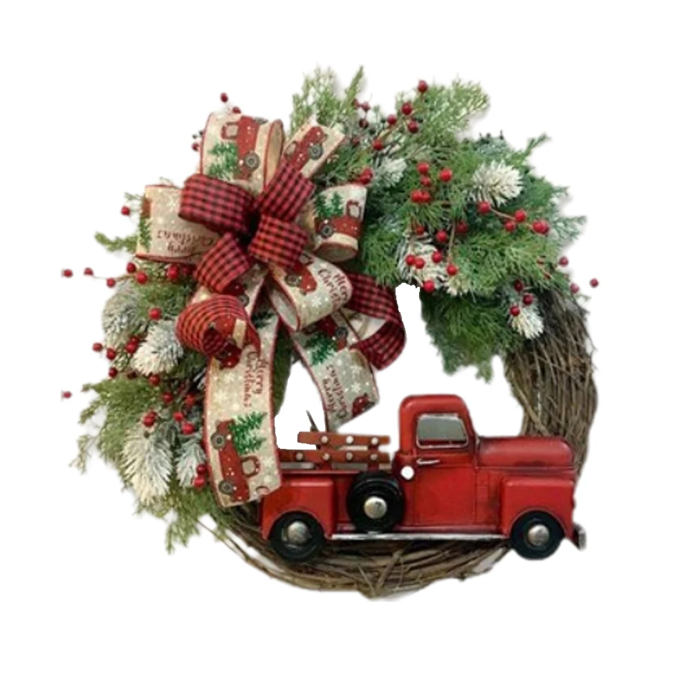 

Red Truck Christmas Wreath Fall Wreath for Front Door Decorations for Farmhouse Autumns Harvest Halloween Thanksgiving1