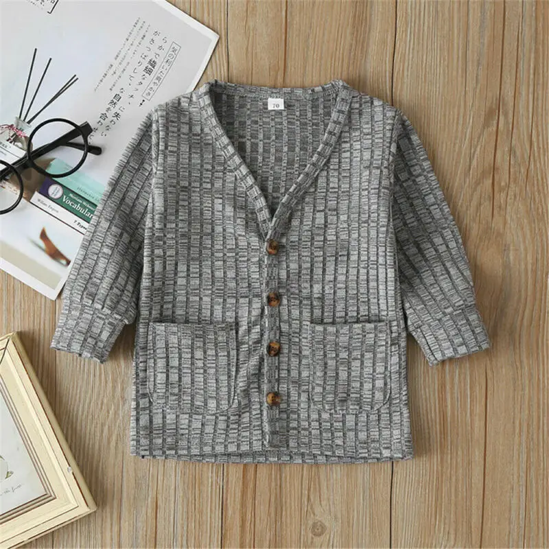 0-3Y Newborn Baby Unisex Kid Top Jacket Coat Knitted Sweater Solid Single Breasted Autumn Outfit Clothes |