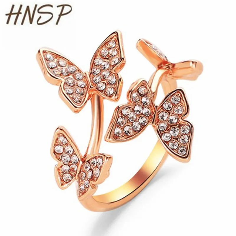 HNSP розовое золото кольцо с бабочкой для женщин женский Регулируемая Размеры