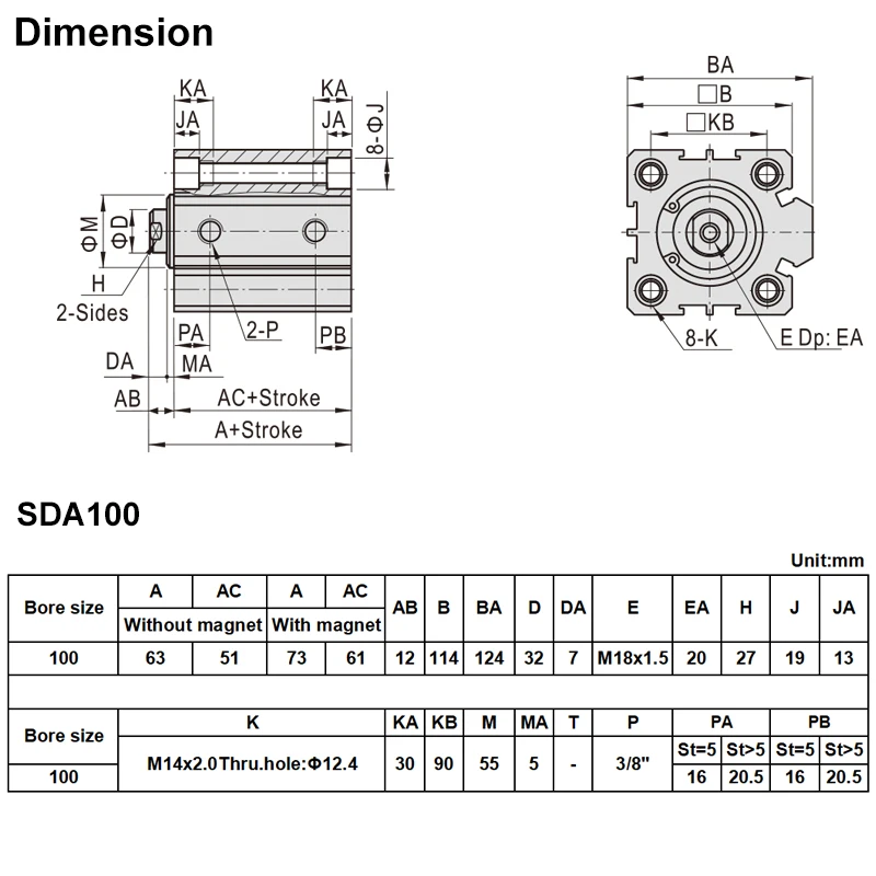 

SDA100*70 Free shipping 100mm Bore 70mm Stroke Compact Air Cylinders SDA100X70 Dual Action Air Pneumatic Cylinder