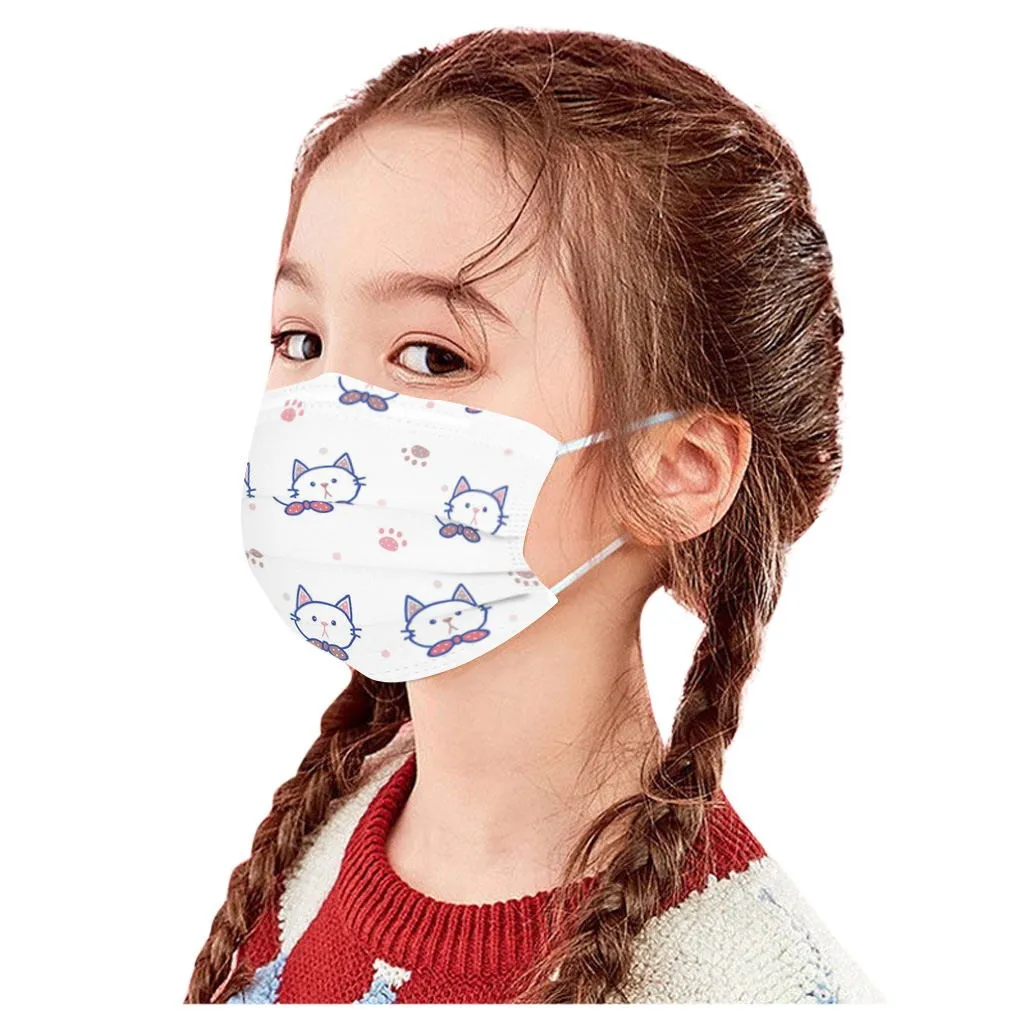 

Children's mask Face Masks 10 PC Cat Printed Dust And Breathable Disposable Mask Costumes Cosplay Accessories masque Mascarill