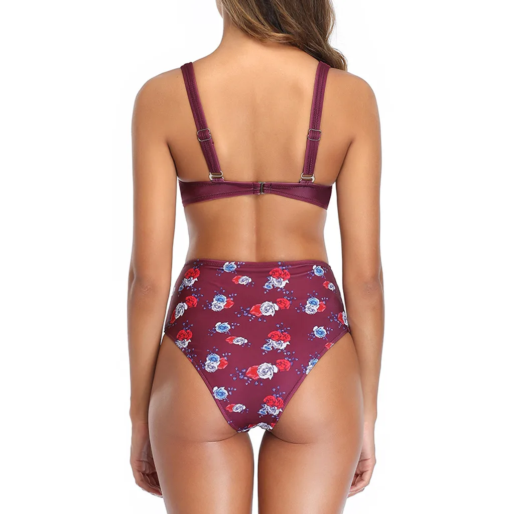 Женский бикини с высокой талией купальный костюм женский ретро комплект