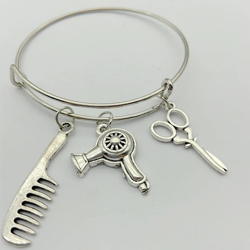 Горячая старинная серебряная с подвесом расческа ножницы фен браслет подвеской