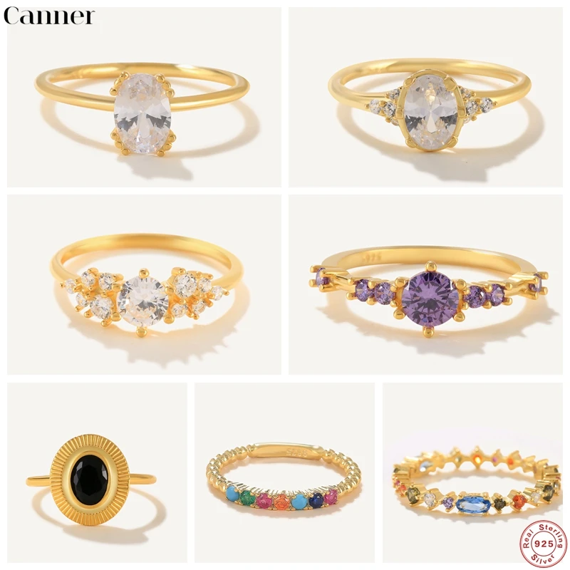 

CANNER 100% Real 925 Sterling Silver Purple White CZ Sparkling Rings for Women Engagement Bride Fine Jewelry Anniversary Gifts