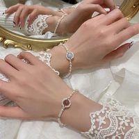 freshwater pearl strawberry crystal bracelet adjustable elastic cord moonstone lady small fresh bracelet bracelets for women