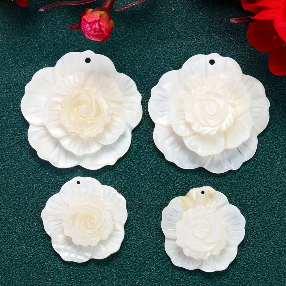 

Natural Shell Pendant Freshwater Shell Carving 3-layer Five-petal Flower Charms for Jewelry Making Necklace Earrings Accessories