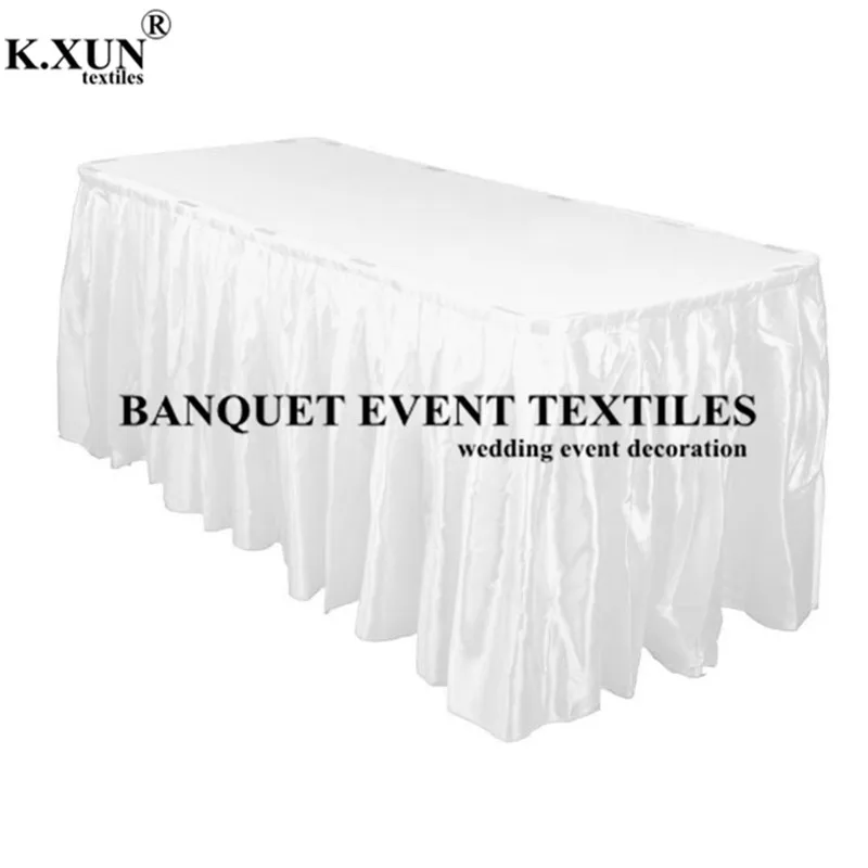 

White Black Ivory Color Satin Table Cloth Skirting Cake Table Skirt For Wedding Event Decoration