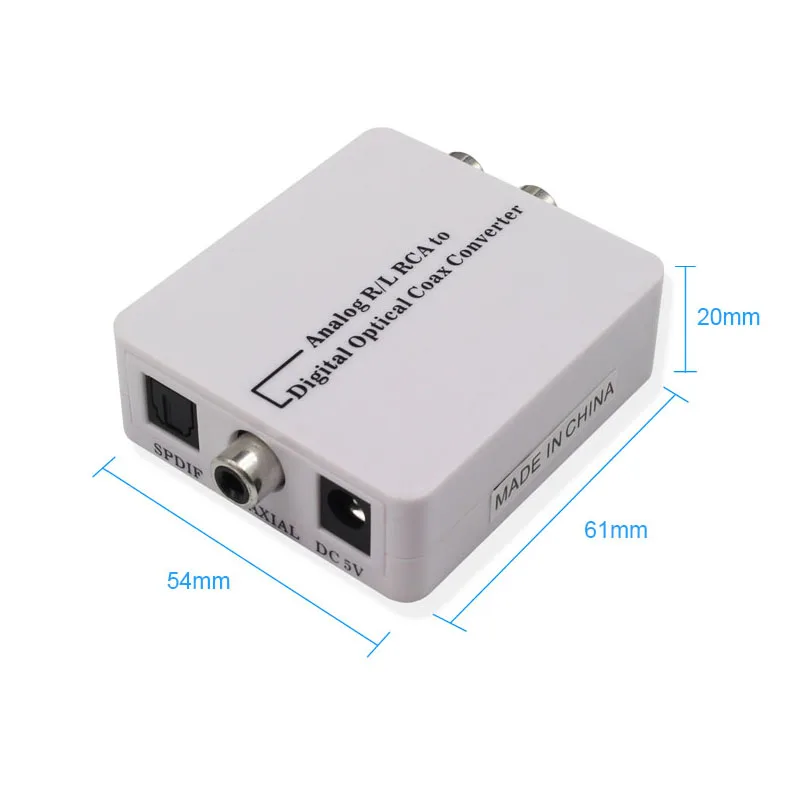 Аналоговый преобразователь DAC Jack 2 * RCA в оптический цифровой стерео аудио SPDIF Toslink