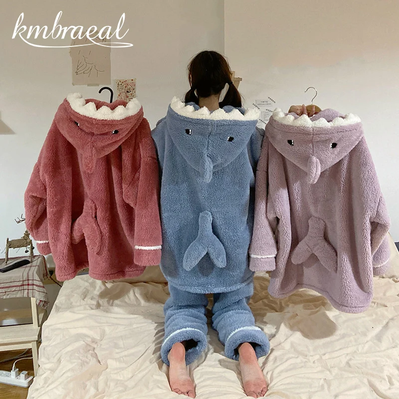 Осенне-зимние женские милые пижамные комплекты с капюшоном в виде мультяшной
