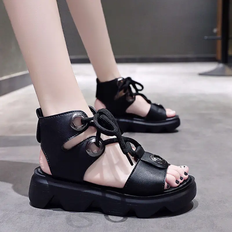 

2021 Summer New Fashion Strappy Women's Sandals Muffin Thick Bottoms Show Thin Roman Shoes Open Toe Shoes Platform Sandals