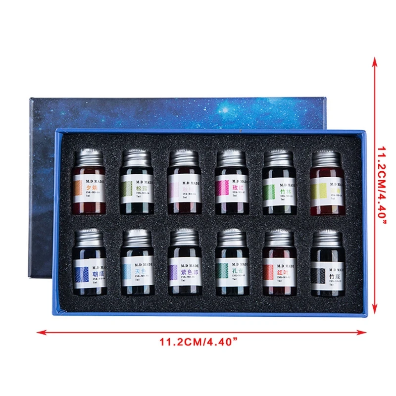 

12 Colors Calligraphy Pen Ink 12 Constellation Ink Gold Powder Glass Dip Pen Inks Fountain Pen Writing Signature Artistic Ink wi