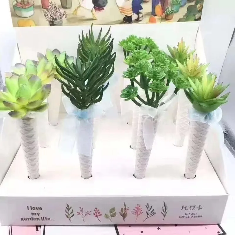 

4pc Multi-Meat Succulent Gelpen Student Creative Fashion Writing Signature Neutral Pen Wedding Green Decoration Plant Stationery