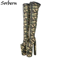 sorbern camouflage 30cm high heel boots for drag queen crossdresser shoes plush 12 inch block heels cosplay boots women big