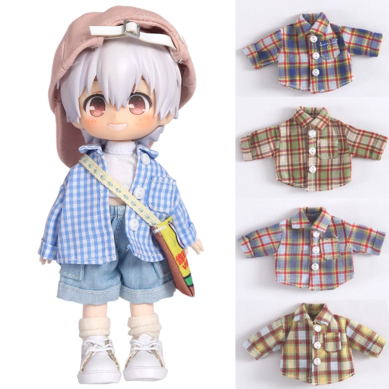 

Одежда для шарнирной куклы ob11, детская одежда, клетчатая рубашка, куртка или футболка, Одежда для куклы Молли для шарнирной куклы 1/12, ГГц, ...
