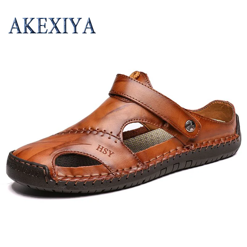 Сандалии мужские из мягкой кожи Классическая Повседневная обувь пляжные