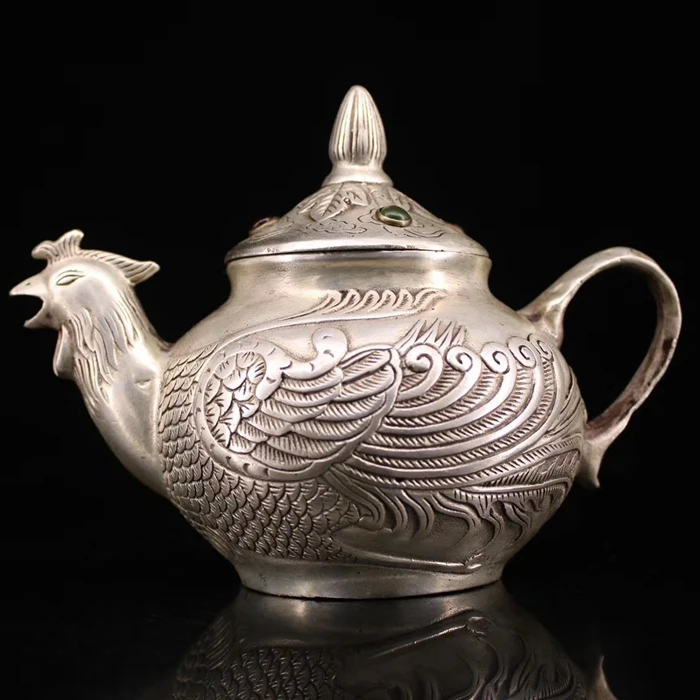 

Handmade gemstone silver phoenix silver pot jug jug decoration,Free shipping