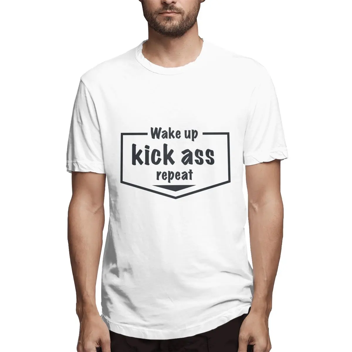 Мужские футболки с коротким рукавом черные белые Wake Up Kick Ass Repeat Sports Running мужская