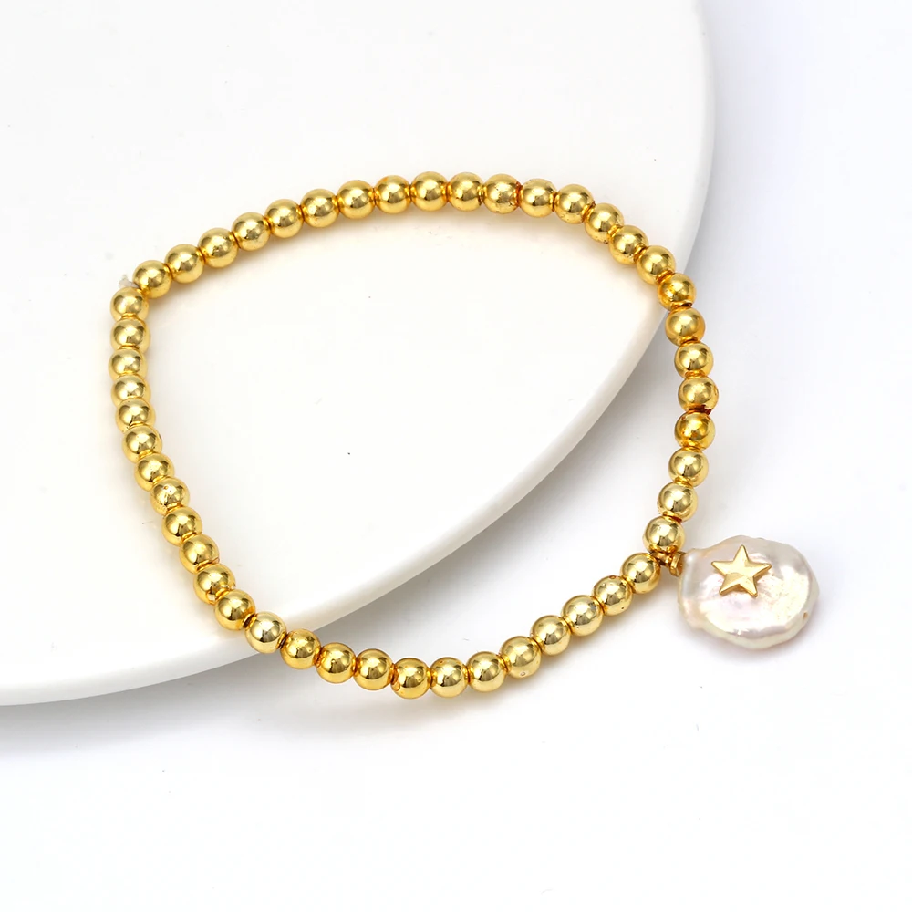 Браслеты с бусинами из гематита золотого цвета жемчугом|Браслеты шармами| |