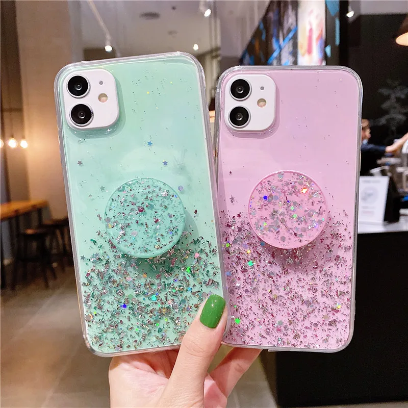 Soft TPU Transparent Bling Phone Case For Samsung A01 A11 A21 A31 A41 A51 A71 A81 A91 A21S M11 5G Glitter Cack Cover Holder | Мобильные