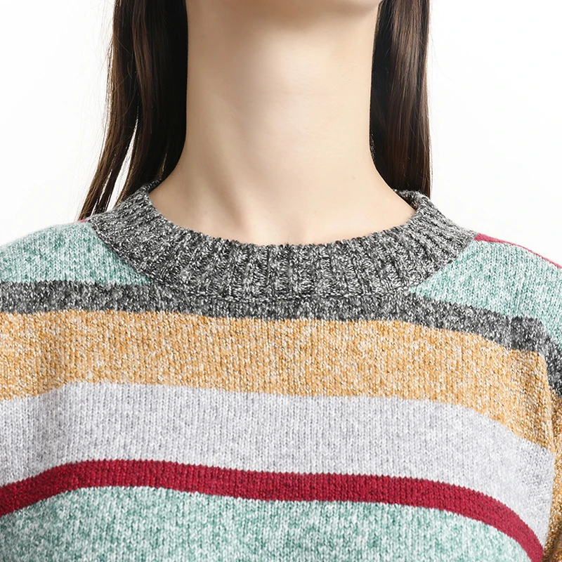 Женский полосатый пуловер большого размера свитера женские радужные с круглым