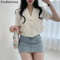 blazer short women 2021 summer new korean loose white jackets office ladies casual basic short sleeved blazers