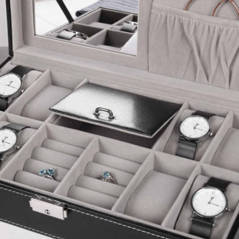 

Upgraded Watch Box,Jewelry Organizer Holder Jewelry Display Box Earrings Storage Organizer with Top Mirror