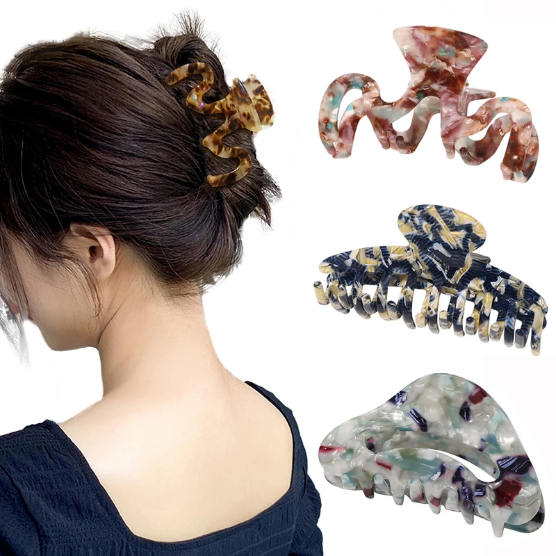 

New Accetate Hair Claws Korean Leopard Hair Clips Women Hair Claw Elegant Girls Hairpins Geometric Hair Accessories Headewear