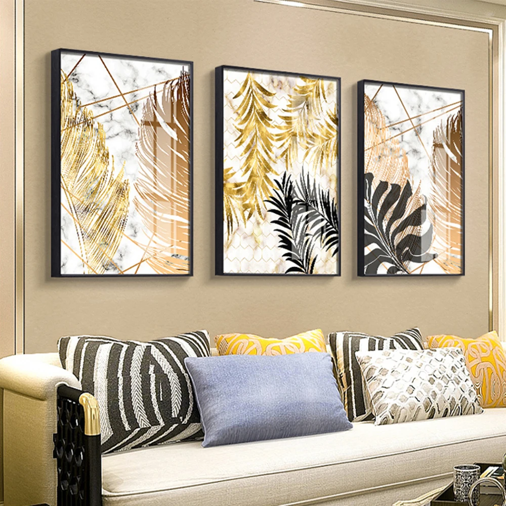 nordic wall art golden palm leaf plant canvas painting poster printing modern plant decoration graphic art house decoration free global shipping