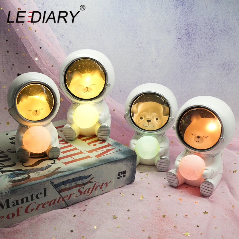 Ночной светильник LEDIARY Animal Astronaut, собака, кошка, медведь, украшения, светильник для животных, настольная лампа, теплый белый декор из смолы, светильник ing