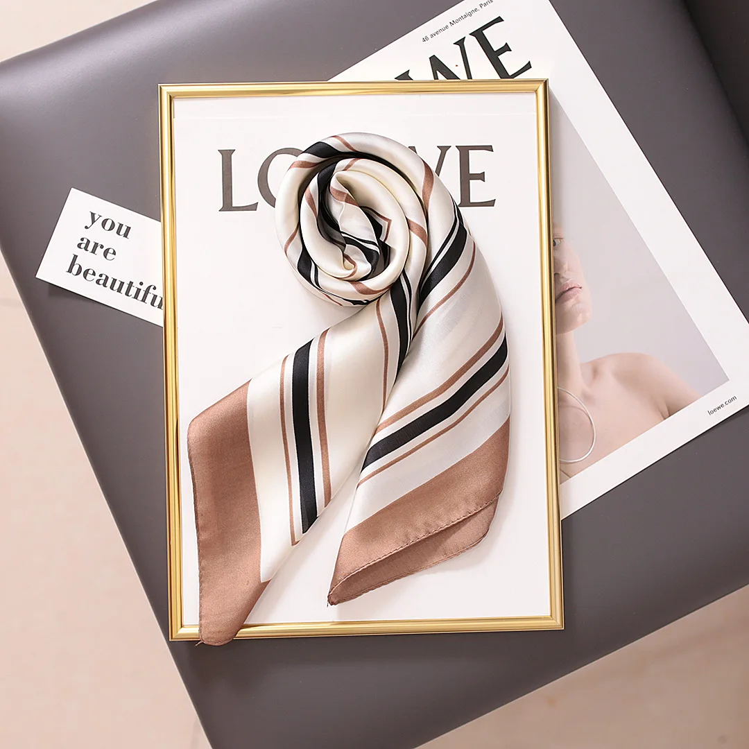 Маленький женский шарф в Корейском стиле универсальный шелковый полоску тонкий