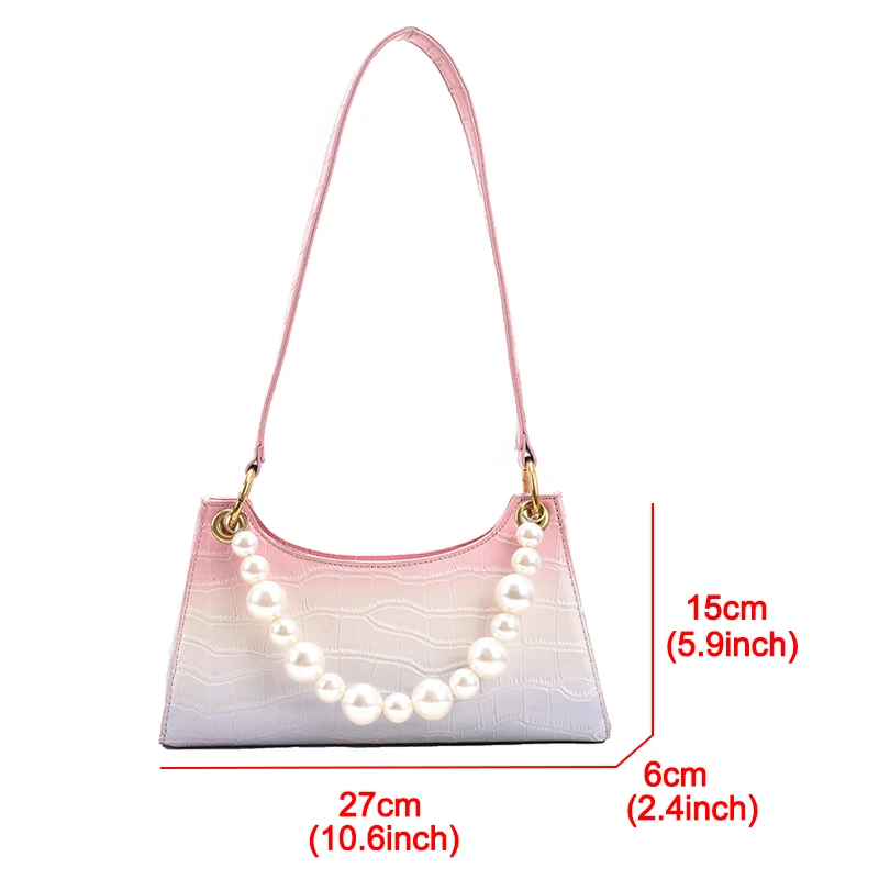 

Crocodile Pattern Pearl Handle Women Shoulder Bag Gradient Color Underarm Women's Bag Luxury Pu Leather Women Handbags Purse New