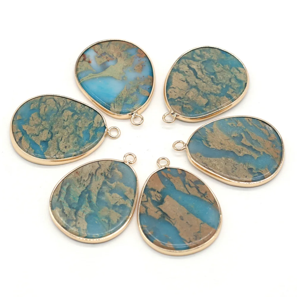 

Hot Selling Natural Fat drop Ocean Mine Semi-precious Stones Exquisite Pendant Making DIY Charm Necklace Jewelry Gift 21x35 mm