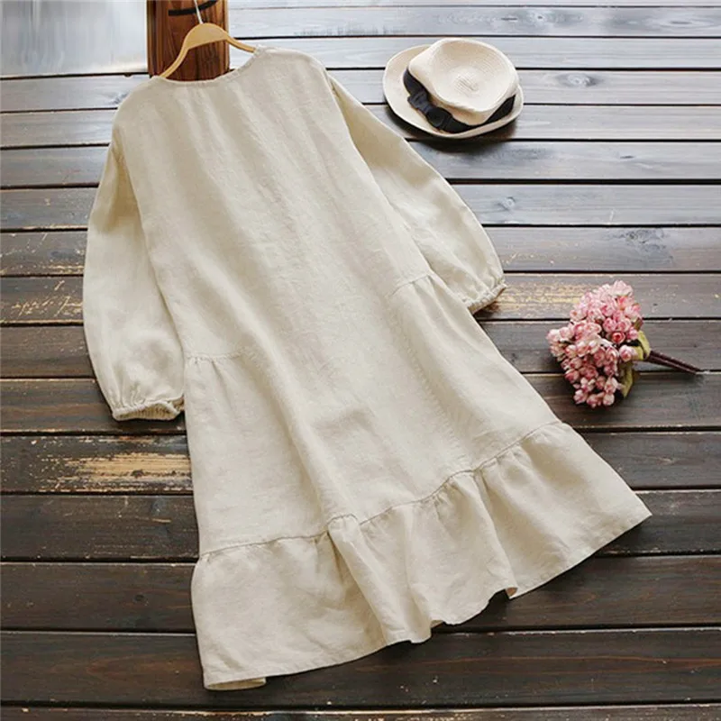 Женское весенне-осеннее платье модное повседневное однотонное свободное с